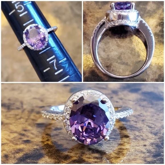 Genuine 4ct Amethyst & White Sapphire Ring Size 6 - Picture 7 of 7